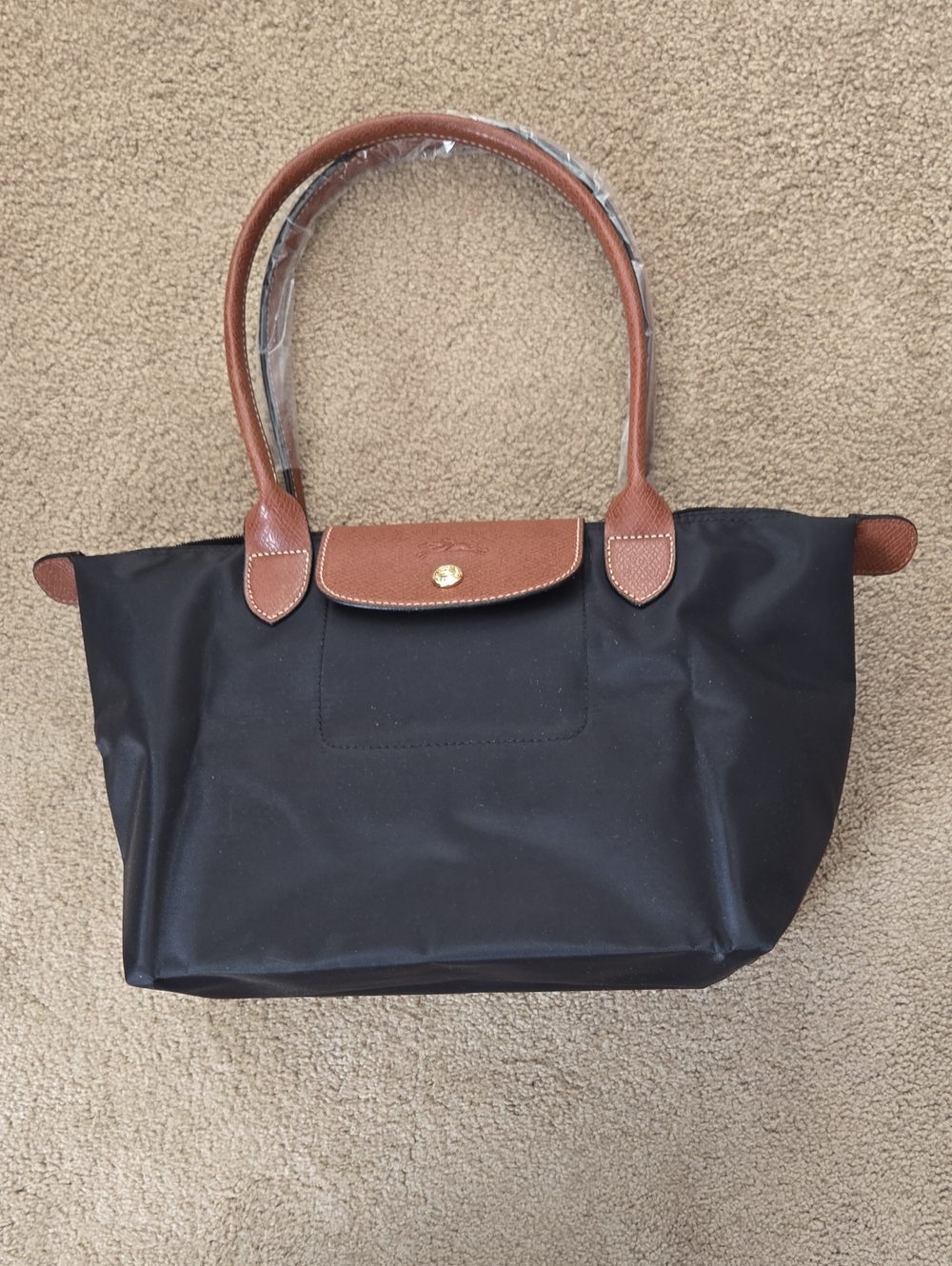 Black Medium Longchamp Le Pliage Nylon Shoulder Bag With Black Le Pliage Insert.